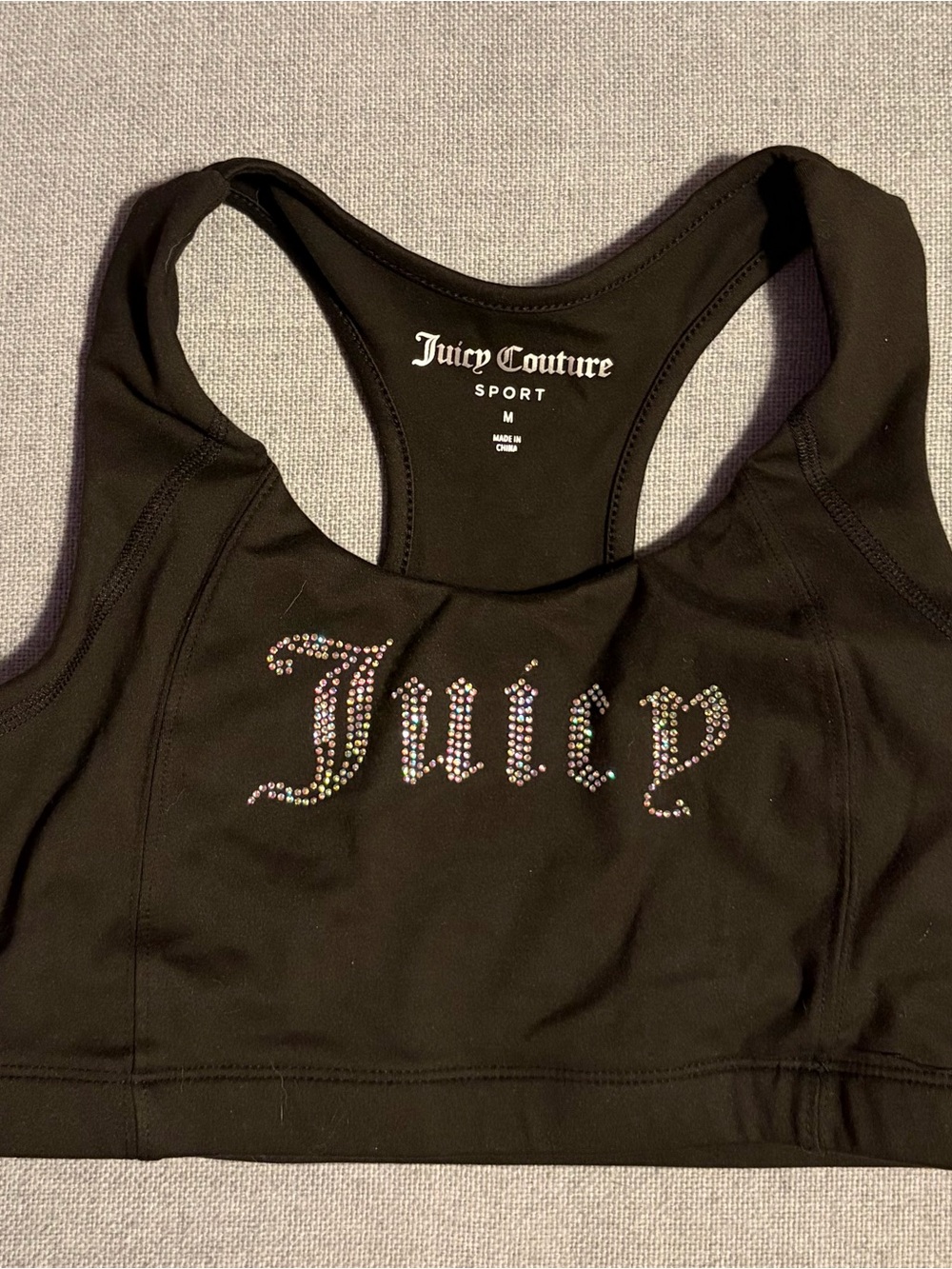 Juicy Couture Black Rhinestone 'Juicy' Racerback Sports Bra